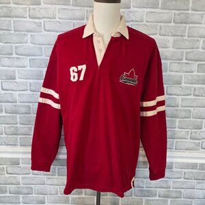 Vtg Canada Rugby Polo Shirt Red Long Sleeve Blokecore Sportswear Men XL Cotton